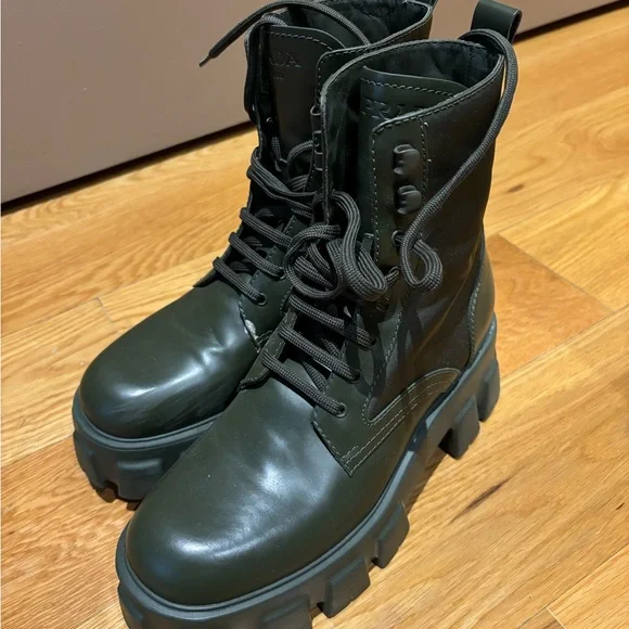 Prada Monolith leather and Re-Nylon boots with pouch (pouch included)